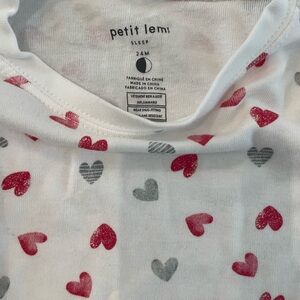 Petit Lem White Pajama with Red and Gray Hearts